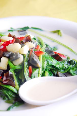 china delicious food-- preserved egg and spinach soupの写真素材