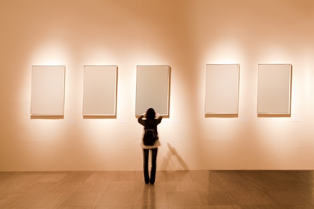 shanghai art gallery, girl look at the blank frameの写真素材