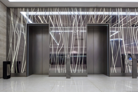 two elevators in the mall, empty and nobodyのeditorial素材