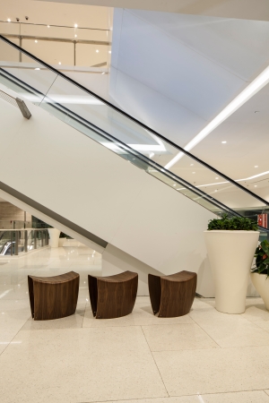 modern automatic escalators in the mall lobbyのeditorial素材