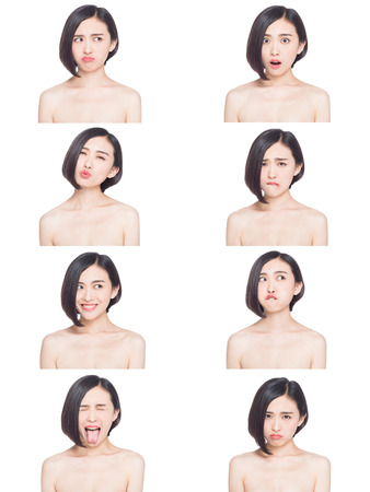 collage of chinese woman different facial expressionsの写真素材