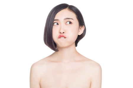 chinese woman facial expressions, white backgroundの写真素材