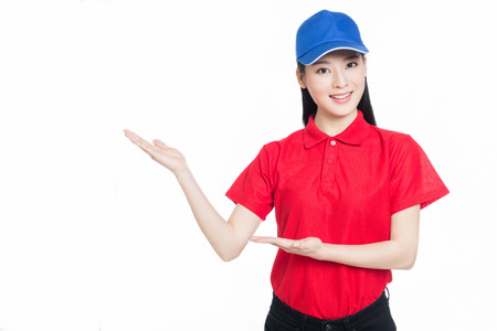 young woman, white background.の写真素材