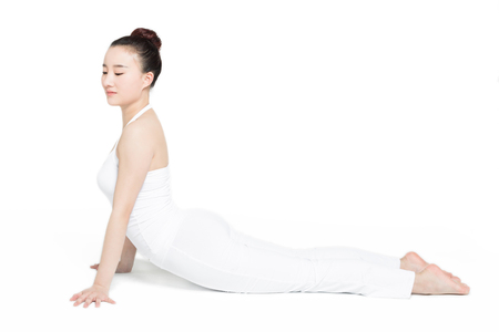 beautiful body of young woman over white backgroundの写真素材