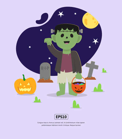 Flat illustration, Halloween with frankenstein monster for design web, app, infographic, print, etcのイラスト素材