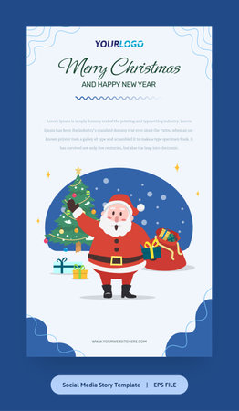 Flat Illustration, Story Template with santa claus, christmas tree and giftsのイラスト素材