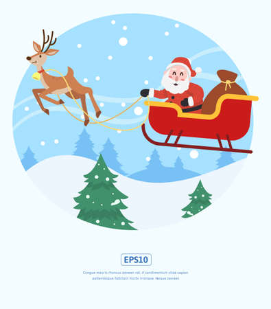 Flat Illustration, santa claus, reindeer and giftsのイラスト素材
