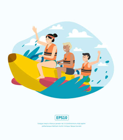 Flat Illustration character traveling with familyのイラスト素材