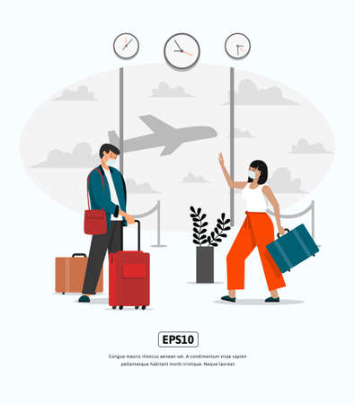 Flat Illustration character traveling late flightのイラスト素材