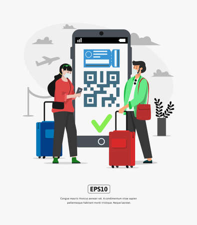 Flat Illustration character traveling successfully bought vacation ticketsのイラスト素材