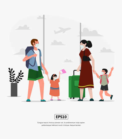 Flat Illustration character traveling with familyのイラスト素材