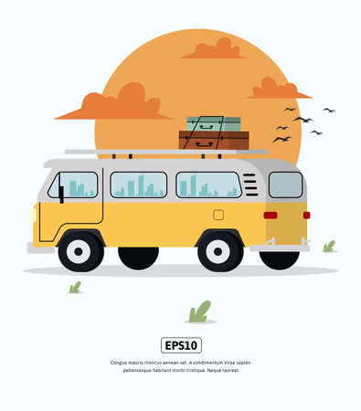 Flat Illustration character traveling with familyのイラスト素材