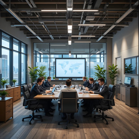 Group of business people working together in modern meeting room. 3D renderingの素材