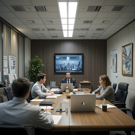 Business people having a meeting in a modern conference room. 3D renderingの素材