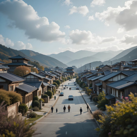 Beautiful landscape view of Korean traditional houses in Gangneung, South Korea.の素材