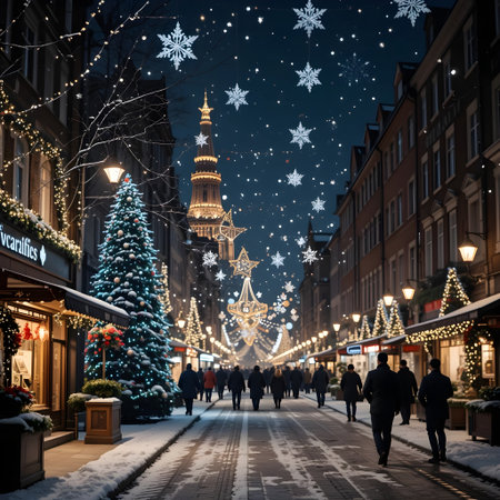 Christmas and New Year holidays illumination in Gdansk, Poland.の素材