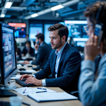 Group of young business people in smart casual wear working and communicating in modern office.の素材