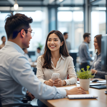 Young business people working together in the office. Selective focus.の素材