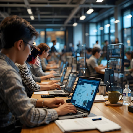 Group of young business people discussing business plan at modern startup office buildingの素材