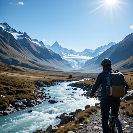 mountain bike in the Cordillera Huayhuash, Peruの素材