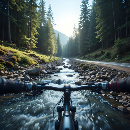 Cyclist at the top of Mount Cook, South Island, New Zealandの素材