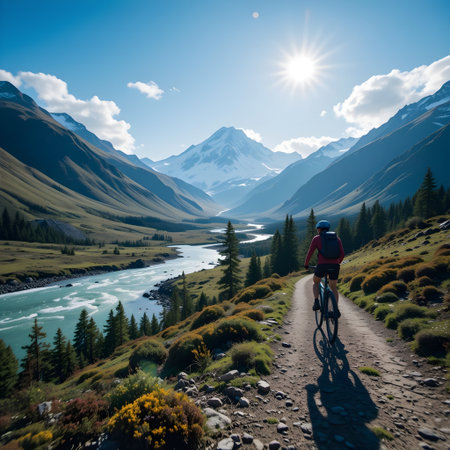 Cyclist on the trail in the highlands of New Zealandの素材