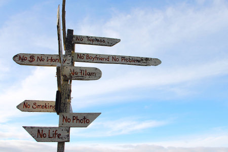 wooden directory with funny sentencesの写真素材