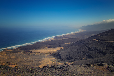 Beautiful view of the Cofete beach in Fuerteventura in the Canary Islands, Spain. It is longest...