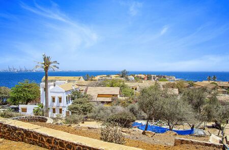 View to historic city at the island in Africa. It is small Goree island near Dakar, Senegal. It was was the largest slave trade center on the African coast. It is beautiful view.の写真素材