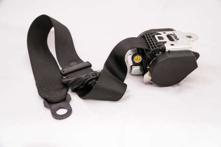 car seat belt at white backgroundの写真素材