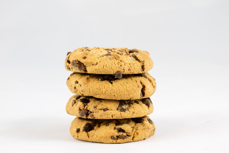 Dry biscuit cakes on white isolated background with jute napkinの写真素材