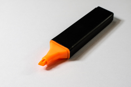Highlighter on a white background. Office Mazaki to the sketch lie on a white countertop. White background.の写真素材