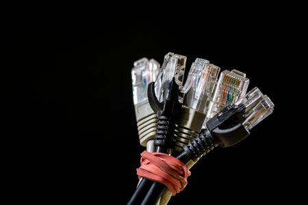 Rj45 cords on the stage. Computer accessories used in network connections.
