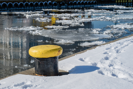 Fishing port in Poland. View of the estuary in the port in Europe. Winter timeの写真素材