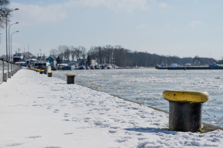 Fishing port in Poland. View of the estuary in the port in Europe. Winter timeの写真素材