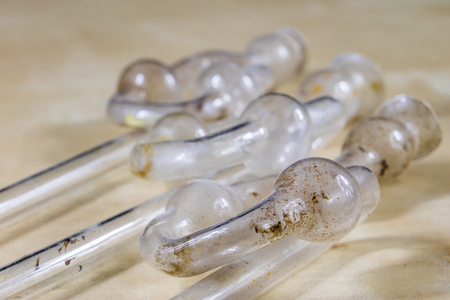 Accessories for home-made wine and alcohol products. Dirty fermentation tube for the fermented wine tank.の写真素材