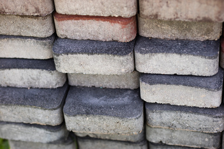 Concrete block used in construction. Building materials for paverists. Season of the spring.の写真素材