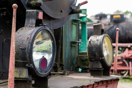 Old locomotive lighting. The lamp used to illuminate the road through the old steam locomotives. Season of the spring.の写真素材