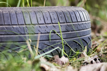 Garbage left in the forest. Littered with various plastic impurities. Season of the spring.の写真素材