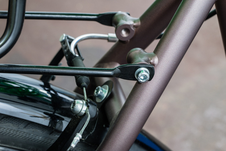 Bicycle accessories in a larger size. Bicycle for tourist and trekking. Light background.の写真素材