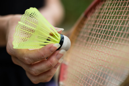 Badminton accessories. A set for fun and games outdoors. Season of the summer.の写真素材