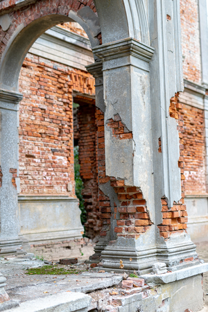 Old ruins of the old manor from the 17th century. The walls of an old house in central europe. Season of the autumn.の写真素材