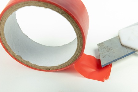 Insulation tape for minor electrical works. Materials and accessories for the electrician. White background.の写真素材