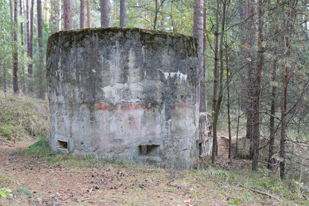 Old nuclear bunkers in Central Europe. Atomic shelters hidden deep in the forest. Season of the...