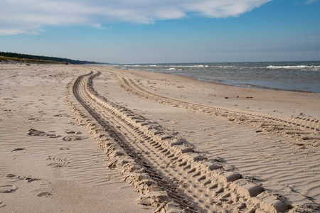 Autumn beach by the sea in central Europe. Baltic sea coast. Season of the autumn.の写真素材