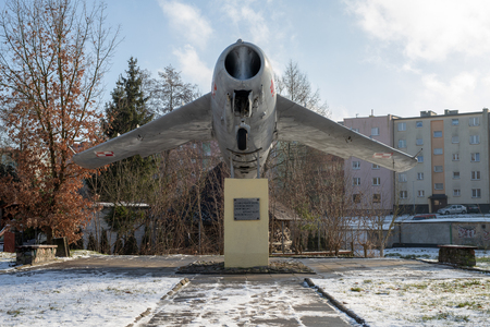 Miastko, Pomorskie / Poland - January, 30, 2019: Monument of a plane in the town of Miastko in Pomerania. Season winter.のeditorial素材