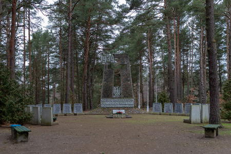 Tuchola, kujawskopomorskie / Poland - February, 14, 2019: A place of memory of the Nazi murder. Tombs of civilians murdered by Germans. Season winter.のeditorial素材