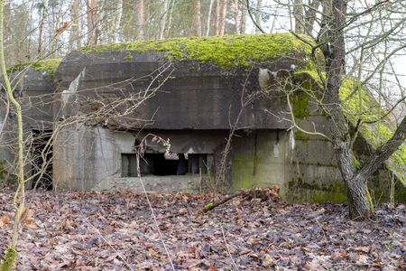 Grudziadz, kujawskopomorskie / Poland - March, 15, 2019: Polish fortifications from the World War II on the Osa River. Old bunkers made of reinforced concrete. Season of the spring.のeditorial素材