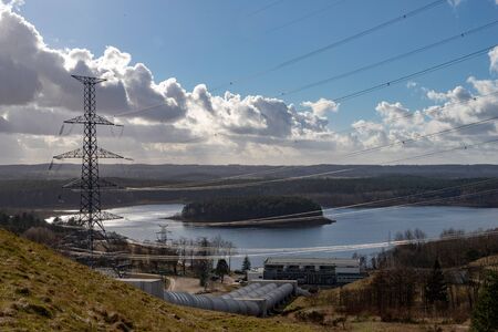 Zydowo, zachodniopomorskie / Poland - March, 19, 2019: Pumped storage power plant in northern Poland. A structure for obtaining energy from the difference of water levels. Season of the spring.のeditorial素材