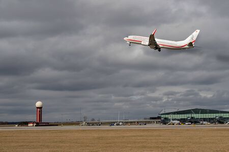 Gdansk, pomorskie / Poland - March, 27, 2019:. The airport in Gdansk. Runway and planes at the airport. Season of the spring.のeditorial素材